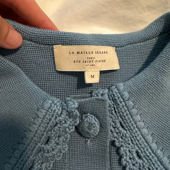 Sezane Blue Cardigan with Crochet Collar - Picture 4 of 5